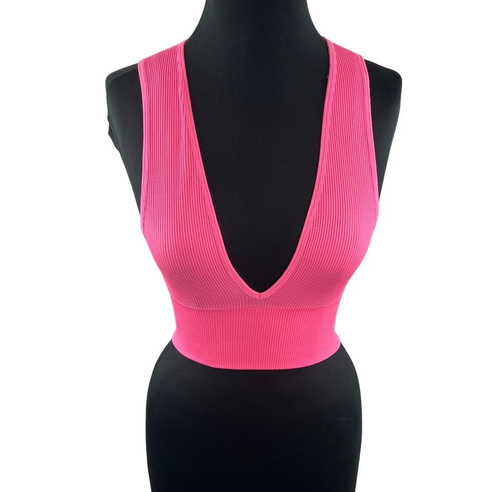 Urban Outfitters Out From Under Pink Crop Tank Top Sculpt Knit Plunge Small S